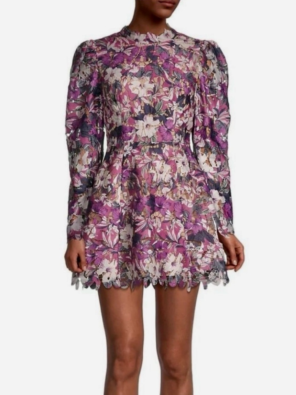 NWT ELLIATT BASTA Long Sleeve, High Collar, Floral, Mini Dress. Rich Purple. Med - Picture 1 of 10